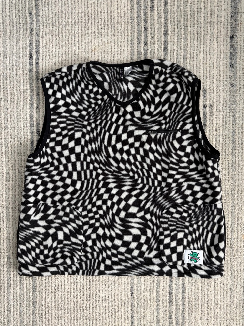 Divided Black & White Optical Illusion Fleece Vest